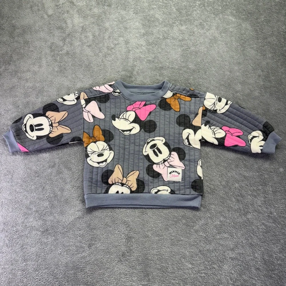Disney Minnie Mouse Baby Toddler‎ Gray Quilted Sweatshirt Pullover Top 24M